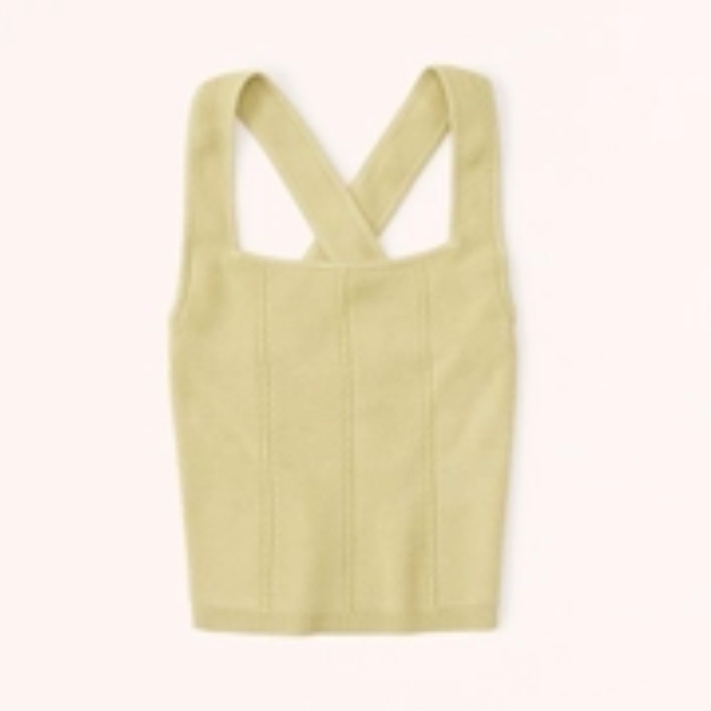 Abercrombie & Fitch Lime Green Ribbed Contrast Knit Square Neck Cross Back Top